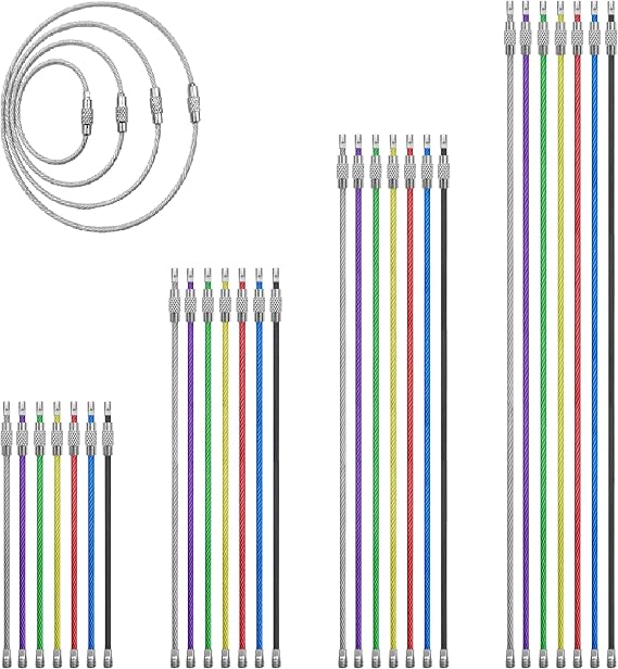 28 pcs Metal Wire Keychains, 2mm Coated Wire Key Rings Loops, 4" 6" 7.8" 10" Stainless Steel Connecter Cable Keyrings for Hiking Luggage ID Tags,Key Tags,Keyrings, Kitchen Utensils -7 Colors