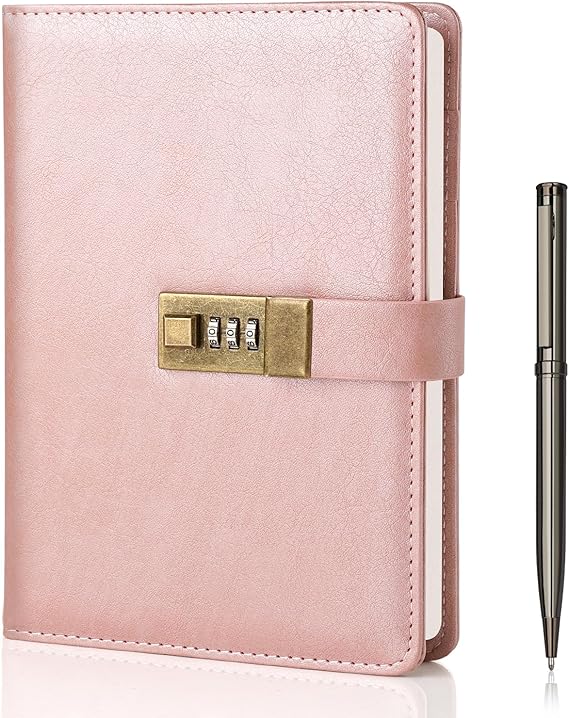 WEMATE Diary with Lock, A5 Journal with Lock 240 Pages, Locking Journal with Pen & Gift Box, Lockable Diary Planner Organizer for Men and Women, 8.6x5.8in (Rose Gold) | Vintage Lock Journal Notebook with Pen & Gift Box, Lock Diary Planner Organizer for Men and Women, 8.6x5.8in