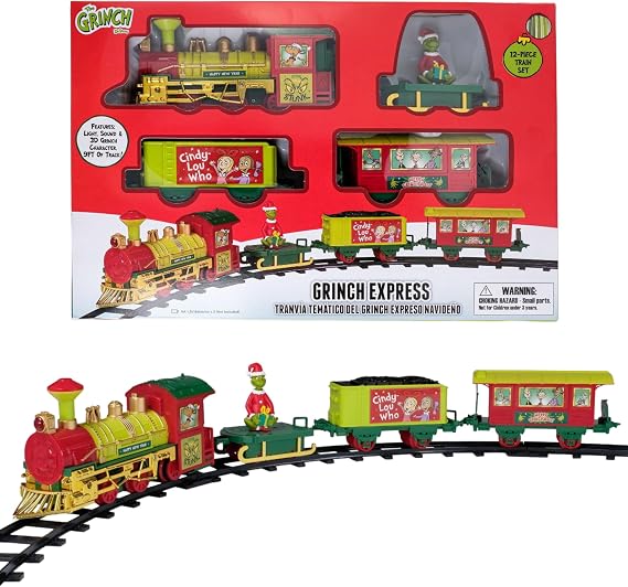Ruz for The Grinch Holiday Express Train Set with Light and Sound, 12-Piece Set, 9 ft Track
