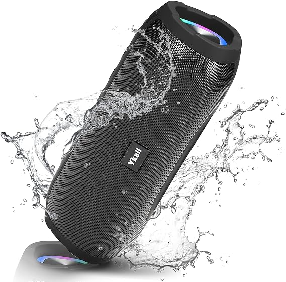 Bluetooth Speaker 20W, Portable Bluetooth Speaker Wireless with FM Radio, HD Stereo 36-Hours Playtime, IPX6 Waterproof, Wireless Stereo Pairing, With RGB Lights for Outdoor, Travel, Home