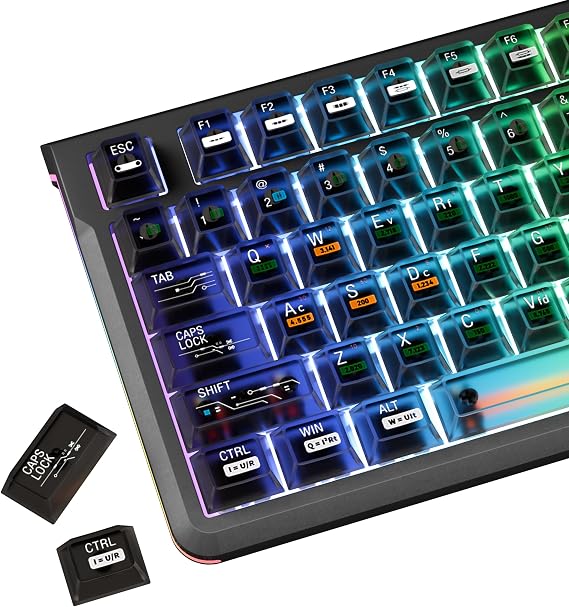 Black Clear keycaps,Transparent keycaps 60 75 100 Percent,Crystal Ceramic Custom Key Cap Set 115 Keys,Shine Through Key caps,Cherry Profile Key Cap for Mx Switches Mechanical Keyboard