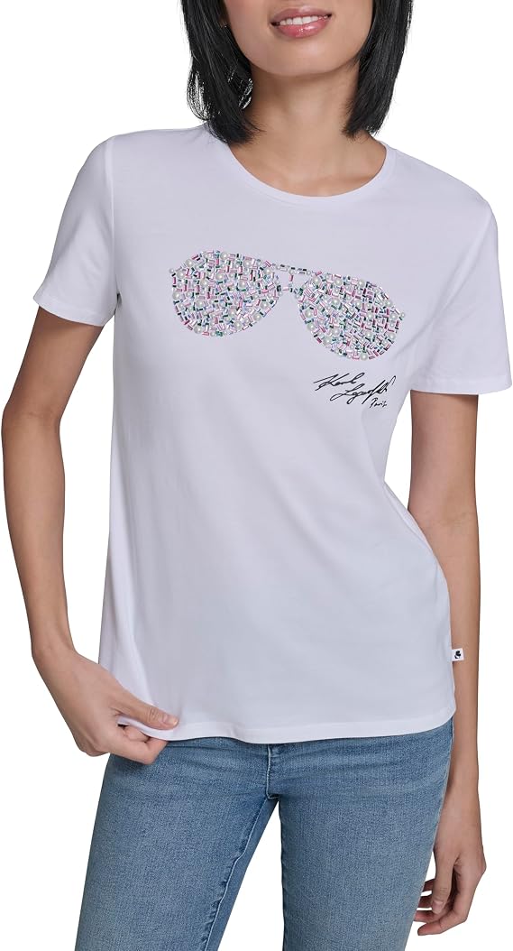 Karl Lagerfeld Women's Short Sleeve Crew Neck Logo T-Shirt