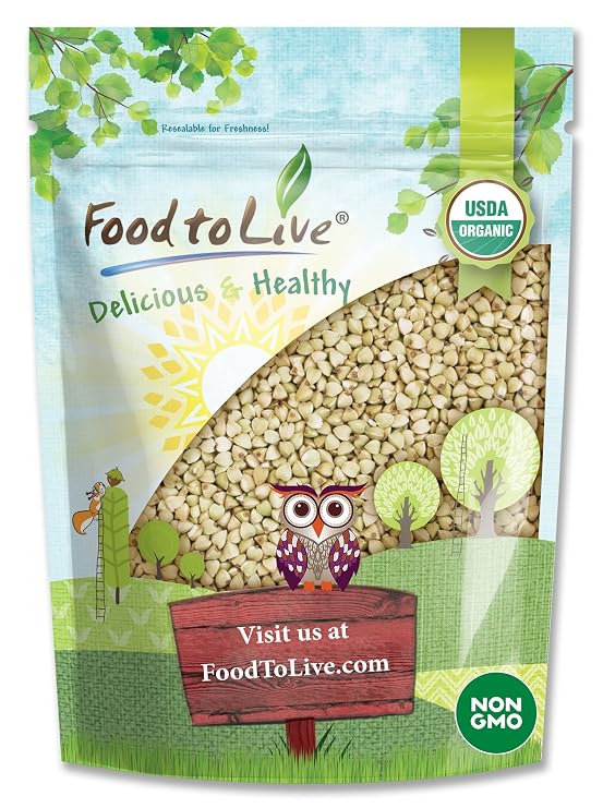 Food to Live Organic Buckwheat Groats, 8 Ounces Whole Grain Buckwheat Seeds by Food to Live. Hulled, Non-GMO, Kosher, Raw, Vegan, Sirtfood. Bulk Cereal Grain