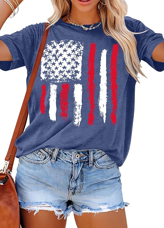 Patriotic Shirts for Women American Flag Shirt 4th of July Tshirt Graphic Tees Casual Short Sleeve Tee Top