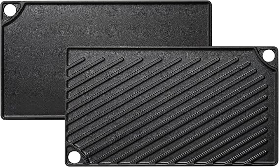 EWFEN Reversible Grill/Griddle, 16.7x9.5'' Pre-Seasoned Cast Iron Griddle Pan, Double Burner Cookware, Rectangular Stovetop Griddle with Handles, Flat Top Plate for Oven, Grill & Campfire