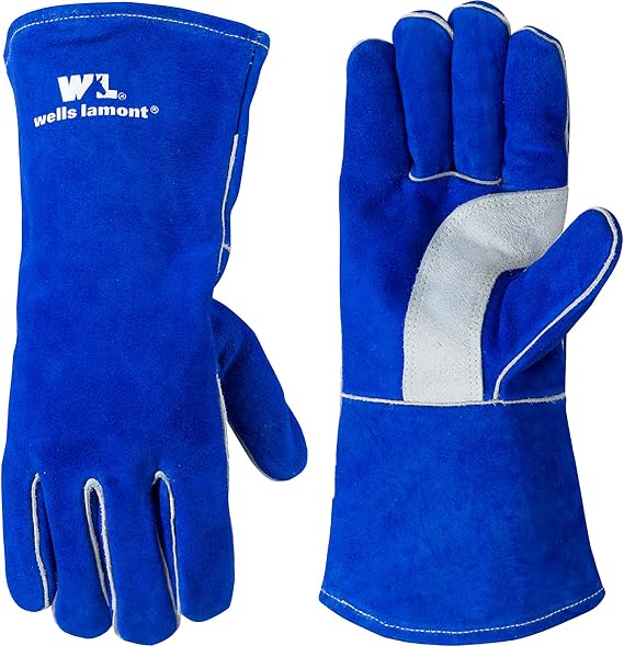 Wells Lamont Men's Welding Gloves, Split Cowhide Leather, Blue, Large