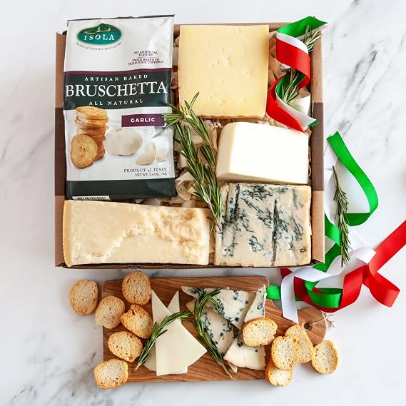 igourmet Italian Cheese Tasting Sampler Gift Box (2 pound) - Includes: Provolone Piccante, Grana Padano, Mountain Gorgonzola Blue Cheese, Pecorino Toscano, Cheese Serving Knife, and Crackers