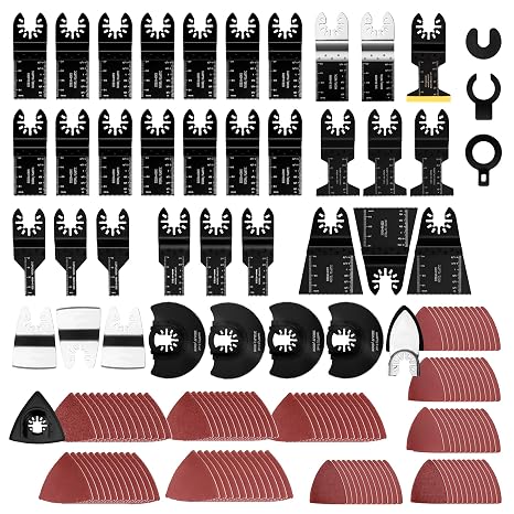 159PCS Oscillating Saw Blades with Sandpaper, Titanium Multitool Blades | Universal for Wood/Plastics/Metal, Quick Release Multi Tool Kits Compatible with Dewalt, Ridgid, Ryobi, Rockwell