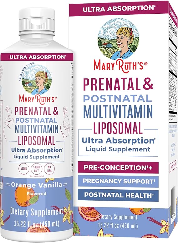 MaryRuth's Prenatal & Postnatal Multivitamin Liposomal, Vegan, 30 Servings | Preconception & Pregnancy, Folate Choline Omega 3 DHA, Vegan, Sugar Free, Gluten Free, 30 Servings