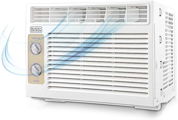 BLACK+DECKER Mechanical Window Air Conditioner 5000 BTU, BD05MWT6, White | AC Window Unit Cools Up to 150 Square Feet, AC Unit with Mechanical Controls, Manual Fan Only and Cool Settings