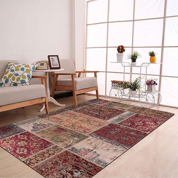 Latte Dizayn Cortez Desenli Kadife Pamuk Tabanlı Yıkanabilen Kaydırmaz Antibakteriyel Salon Halısı 160x230