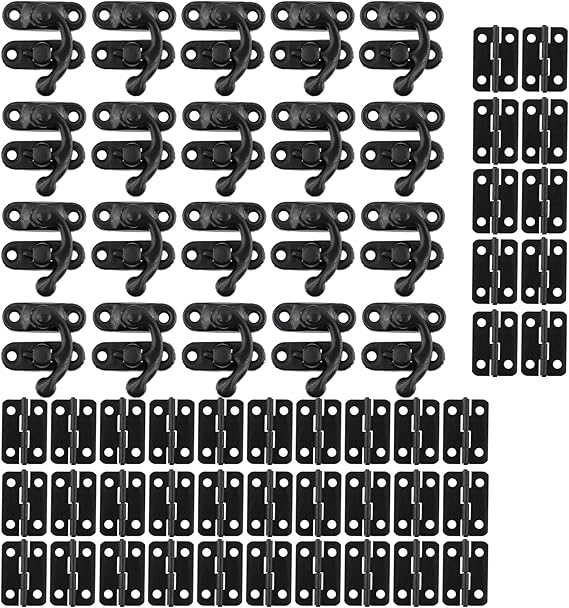 Antrader 40Pcs Mini Box Hinges, 20 Sets Antique Right Latch Hasp for Wood Jewelry Box Trinket Box Hasp Gift Box Catch Decoration with Screws, Black