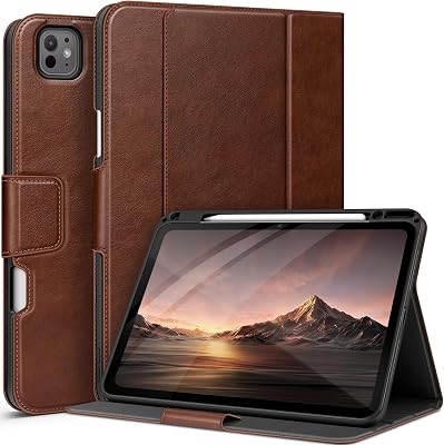 auaua Case for iPad Pro 13 Inch M5M4 20252024, with Pencil Holder and Pocket, Multiple Viewing Angles, Magnetic Closure, Auto SleepWake Brown