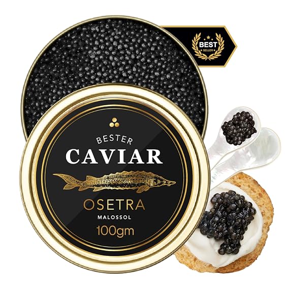 BESTER CAVIAR Premium Osetra Sturgeon Caviar, Malossol Black Roe (3.5 oz)