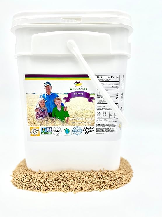 Wheatland Oat Groats 20 Pound Bucket with Mylar lining USA Grown Non-GMO Lab Tested Sproutable Whole Grain Emergency Food Storage 15 year shelf life