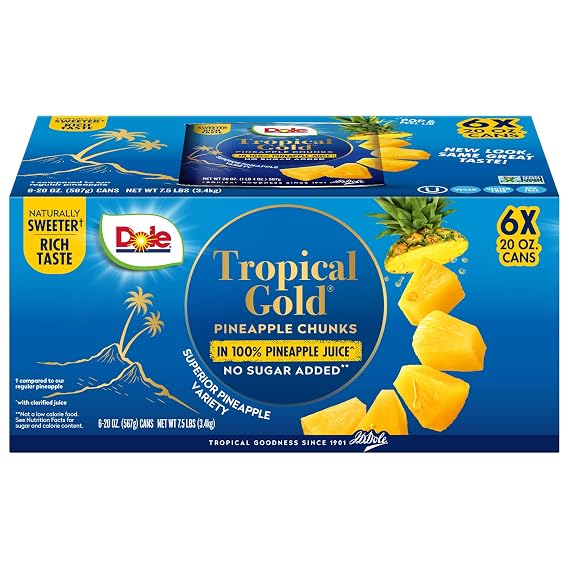 Dole Tropical Gold Pineapple Chunks, 20 Oz, 6 Count