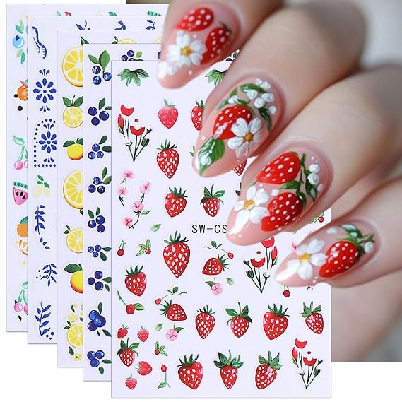 TailaiMei Fruit Nail Stickers, Fruit Self-Adhesive Nail Art Decals for DIY Nail Decorations (519)