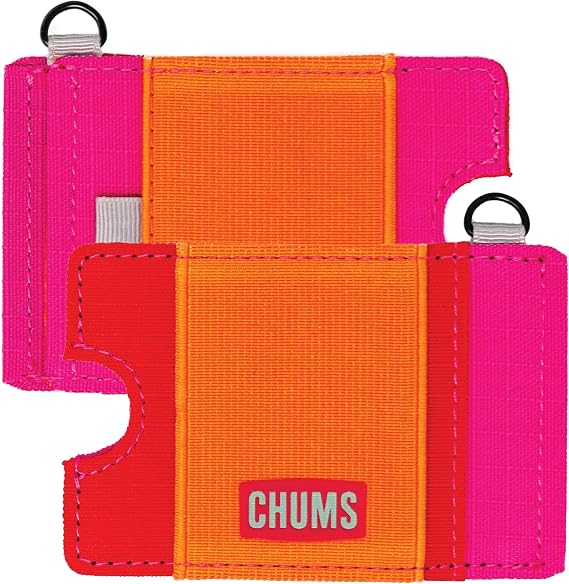 Chums Bandit Lo-Pro Minimalist Wallet - Compact RFID Wallet with Keyring & Elastic Strap for Cash (Berry/Melon/Gold)