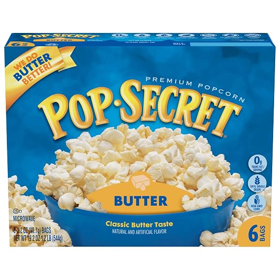 Pop Secret Microwave Popcorn, Butter Flavor, 3.2 Oz Sharing Bags, 6 Count