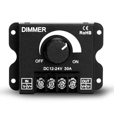 LED Dimmer DC 12V-24V Lighting Dimming Controller 30A 12 Volt 24 Volt Light Dim Switch. Easy Solution for LEDs Strips Tubes Bars. Eliminate Messy Wiring Work, Save Hassle of Crimping and Connecting