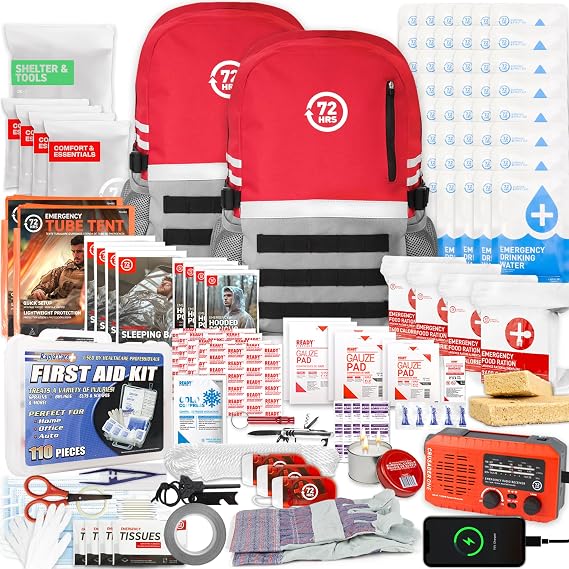 72 HRS Deluxe Emergency Survival Kit - Heavy Duty 72 Hour Bag Survival Kit for Earthquake, Hurricane, Tsunami, Winter, Blackout - Includes Emergency First Aid Kit, Water, Food