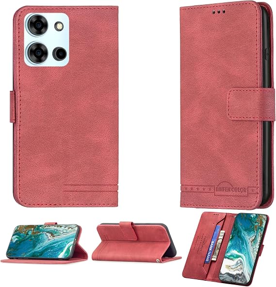 bojioderf Case Compatible for Vgo Tel New 26 Phone Case Cover [with Tempered Glass Screen Protector] Flip Stand Cover PU Leather BF09 Wallet Case Red