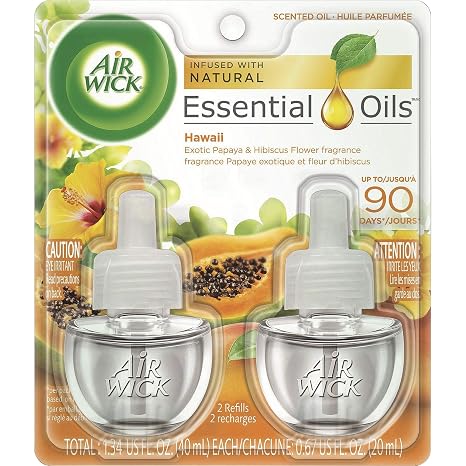 Air Wick Scented Oil Twin Refill, Hawai'i Exotic Papaya/Hibiscus Flower, 0.67 Oz, 6/Carton