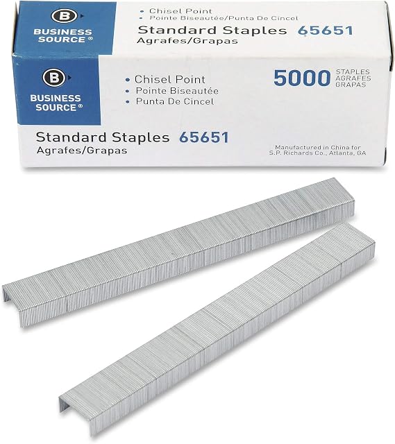 Business Source Chisel Point Standard Staples, 5/Pack (65651)