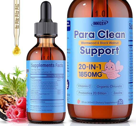 Parasite Cleanse for Humans & Kids, 20-in-1 Wormwood Black Walnut Clove Parasite Cleanse, Zeolite, Organic Chlorella, 20 Billion Probiotics, Liquid Detox Support, Alcohol-Free 30 Servings