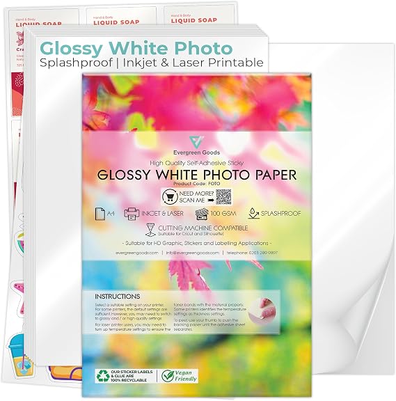 A4 Glossy Printable Self-Adhesive Sticker Paper | 20 Sheets