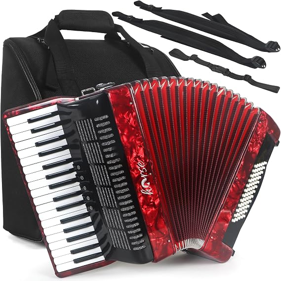 Horse Accordion, 34 Key 60 Bass Keyboard Accordions for Adults, Luxury Thicked Backpack,Straps, 34 Keys Educational Acordeon Acordeones Para Adultos Instrument for Beginner,Student,Professional,Red