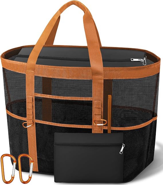 Chic Cruise Essentials Beach Bag for Women, Large Zip Top Tote, 11 Pockets