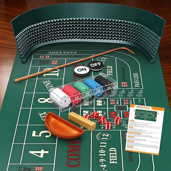 Craps Tabletop Game Set with 35 * 70" Tabletop Mat Strategy Card