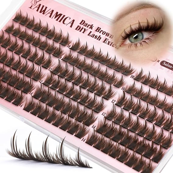 Yawamica Brown Manga Lash Clusters Wispy Spiky Anime Eyelash Clusters Natural Dark Brown Fairy Individual Lashes, Stable D Curl 10-14mm DIY Lash Extension Everyday Wear for Natural Defined Salon Look