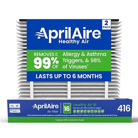 AprilAire 416 Replacement Filter for AprilAire Whole House Air Purifiers - MERV 16, Allergy, Asthma, Virus, 16x25x4 Air Filter (Pack of 2)