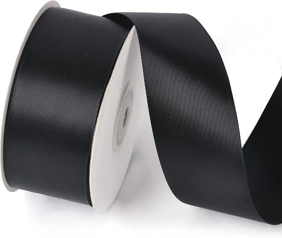 1-1/2 Inch x 25 Yards Black Single Face Satin Ribbon Roll