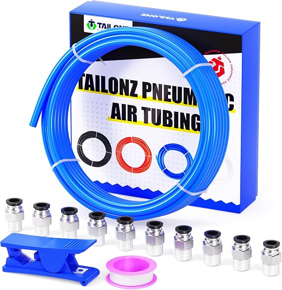 TAILONZ PNEUMATIC 8mm or 5/16 inch OD 5mm ID Polyurethane PU Air Hose Pipe Tube Kit 10 Meter 32.8ft