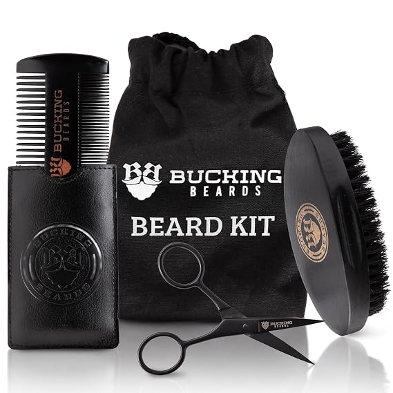 Beard Care Starter Kit, Brush Comb Scissors & Travel Bag | Beard Care Kit: Brush, Comb, Scissors & Travel Bag, Durable Tools for Daily Style and Care