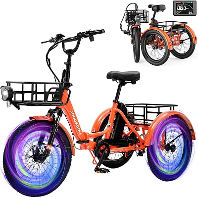 ABORON Aluminum 20 Electric Foldable Tricycle,16MPH 500W 48V 14.5Ah Lithium Battery UL Certified, Front Suspension 1-Speed Ebike 3 Wheels Bike for Adults wBaskets, P1600161-TK120432OR