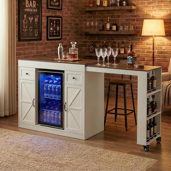 ARTETHYS Coffee Bar Cabinet with Fridge Storage Space, Extendable &White