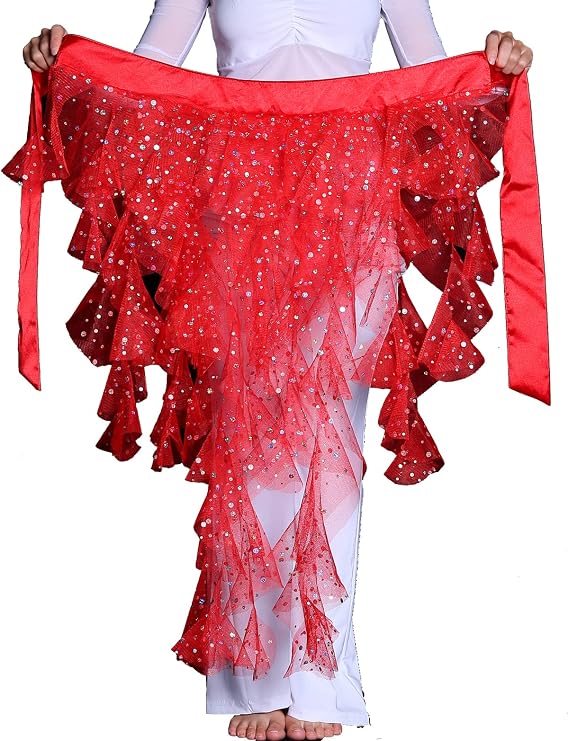 Women's Belly Dance Fox Triangle Waving Cut Hip Scarf Skirt with Tassel