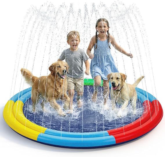 78" Extra Large Non-Slip Splash Pad for Kids & Dogs, Thicker Sprinkler Mat, Backyard Outdoor Water Toys, Durable Summer Fountain Play Pool Gifts for Toddlers, Children & Pets