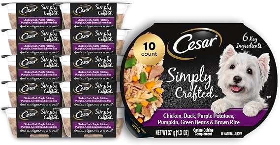 Cesar Simply Crafted Wet Dog Food Toppers, Chicken & Duck, 1.3 oz, 10 Count