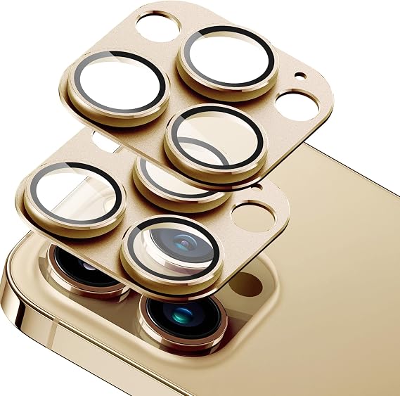 2-Pack Shatterproof Camera Lens Protector for iPhone 13 Pro/13 Pro Max |AR Tempered Glass Strong Adsorption Metal Camera Cover Screen(Gold)