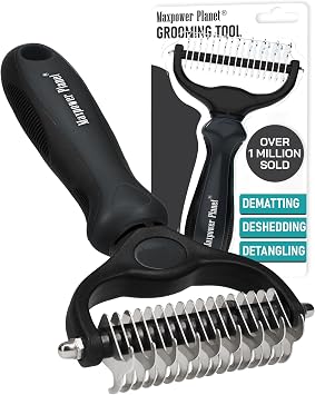 Maxpower Planet Dog Brush - Double Sided Deshedding Dematting Tool - Undercoat Rake, Long Haired Cats & Dogs - Black
