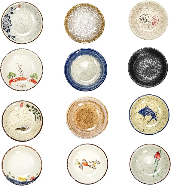 DAYUMKOU 12 Pcs Japanese Sauce Dishes, 2 Oz Round Side Dish