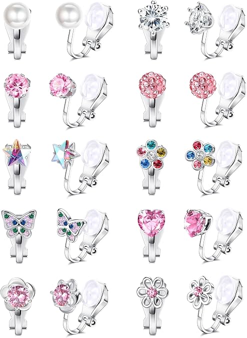 YADOCA 10 Pairs Kids Clip on Earrings for Girls Women Non Pierced
