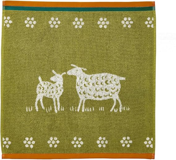 French Cotton Square Terry Towel, Sheep, 20-Inches by 20-Inches, Red, 100% Cotton