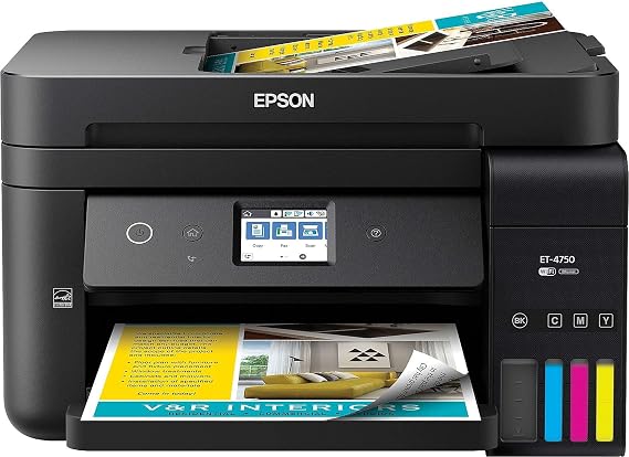 Epson Workforce ET-4750 EcoTank Wireless Color All-in-One Supertank Printer with Scanner, Copier, Fax and Ethernet
