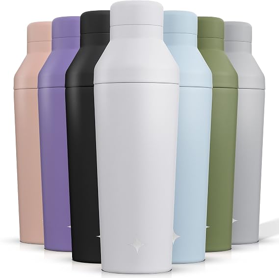 JoyJolt Triple Insulated Cocktail/Protein Shaker Bottle. 20oz Shaker Cup with Alcohol Measure Lid and Jigger Cap. 12hr Ice Cold Bottle for Protein Mixes, Shake or Smoothie, Metal Mixer